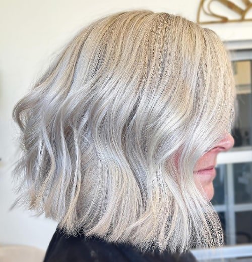 Icy Blonde Comb-Over Lob Depth and Volume in 2024 Hair